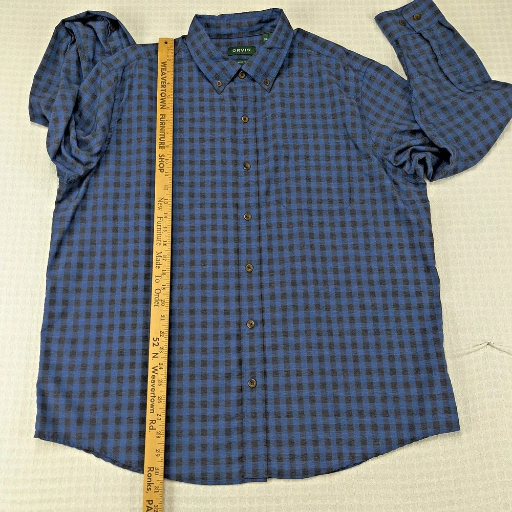 Orvis Mens XL Classic Fit Gingham Button Down Shirt Blue Black Long Sleeve Check - Picture 6 of 8